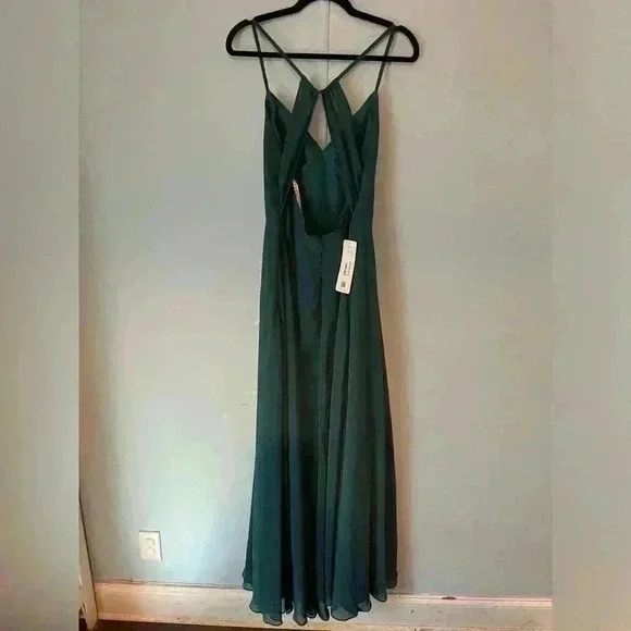 NWT Azazie Avelina A-Line V-Neck Pleated Chiffon Floor-Length Peacock Size A10 - Picture 13 of 13